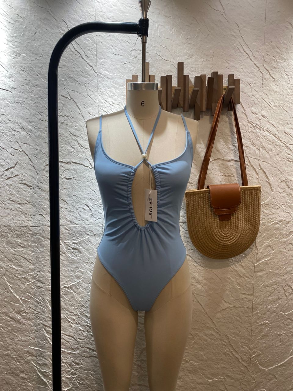 Alana Hallow Cut Out Halter Neck One piece Swimsuit with Pearls