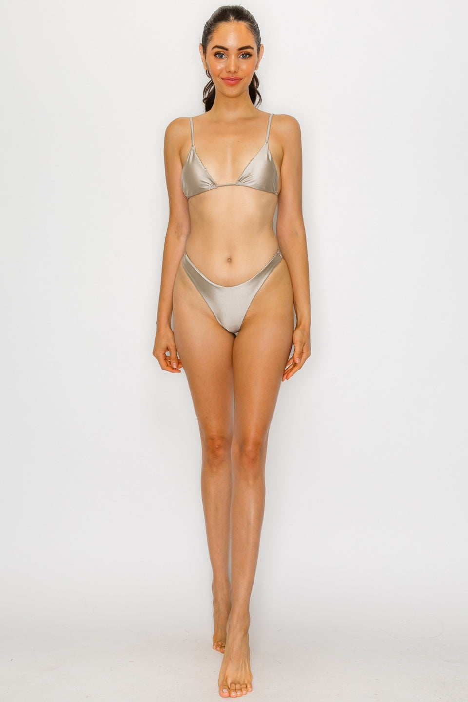 Belinda Shiny Slider Shoulder Strap Triangle Bikini High Leg BOTTOM