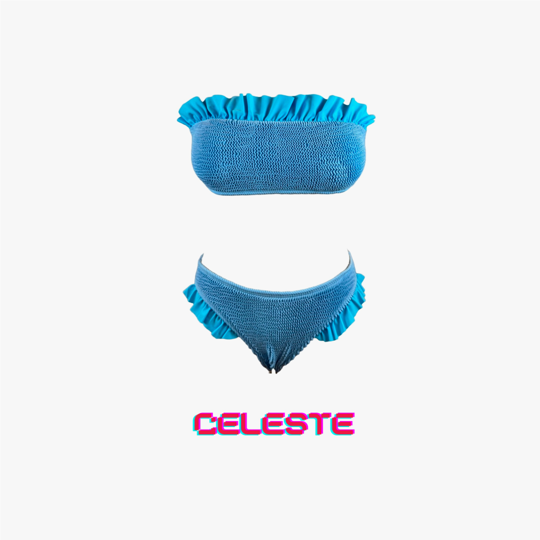 Heavy Crinkle Bandeau with Ruffles Bikini Swimsuit Low Rise BOTTOM