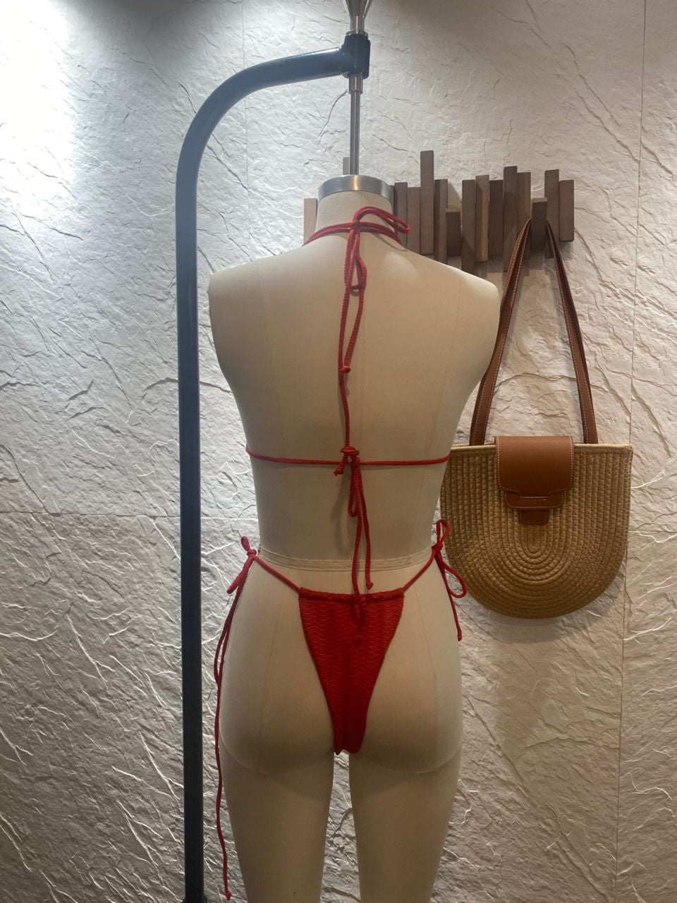 Wave Textured Dual Halter Triangle Bikini Swimwear BOTTOM