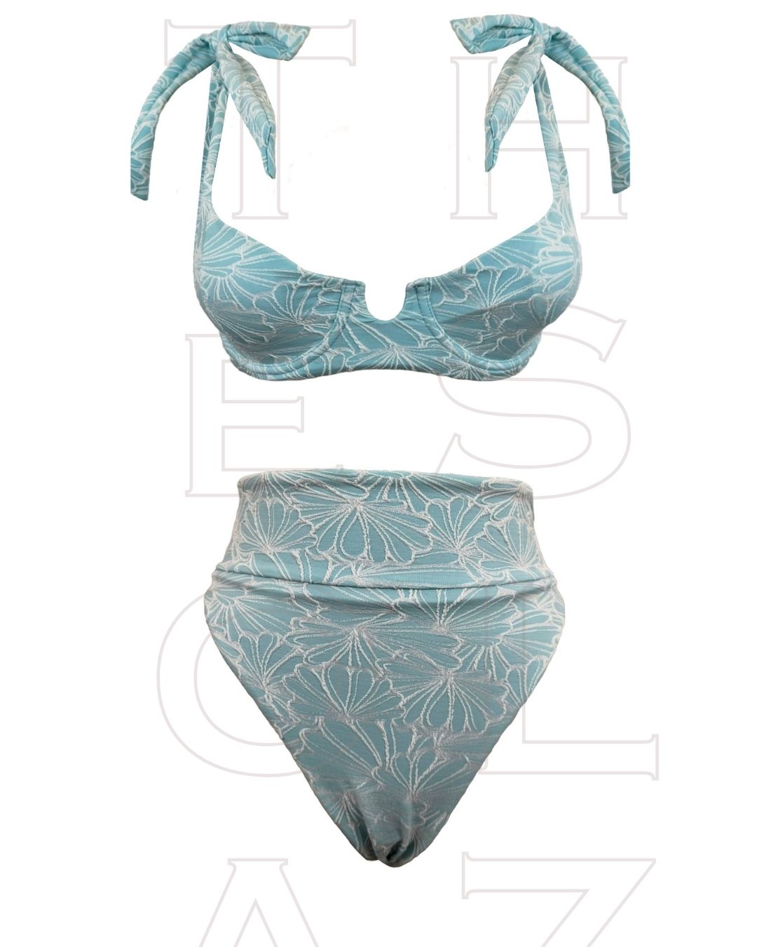 Elodie Shoulder Tie Jacquard Balconette Bikini Swimwear TOP