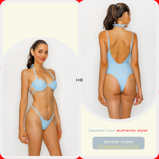Alana Hallow Cut Out Halter Neck One piece Swimsuit with Pearls