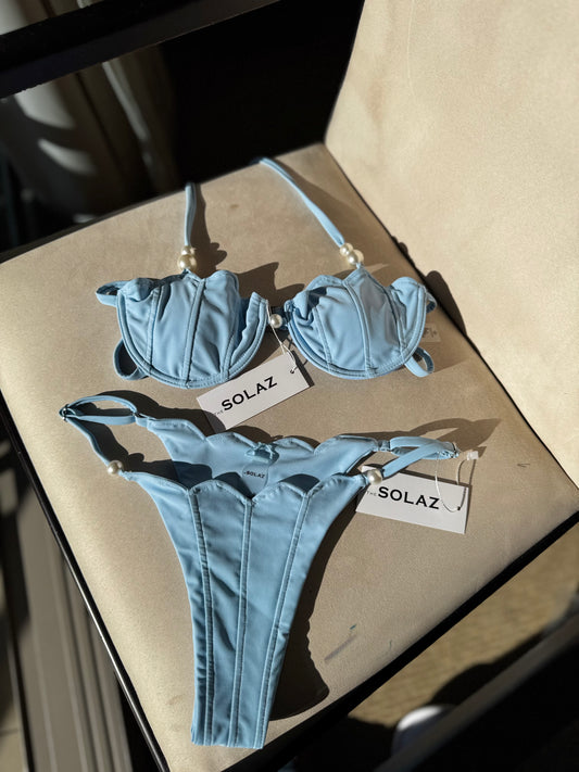 Luxury Molded Shell Underwire Bikini Swimwear with Pearls Top