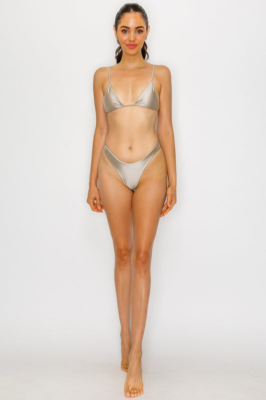 Belinda Shiny Slider Shoulder Strap Triangle Bikini High Leg BOTTOM